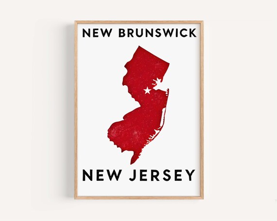 New Brunswick New Jersey Red State Map Star College Town Poster