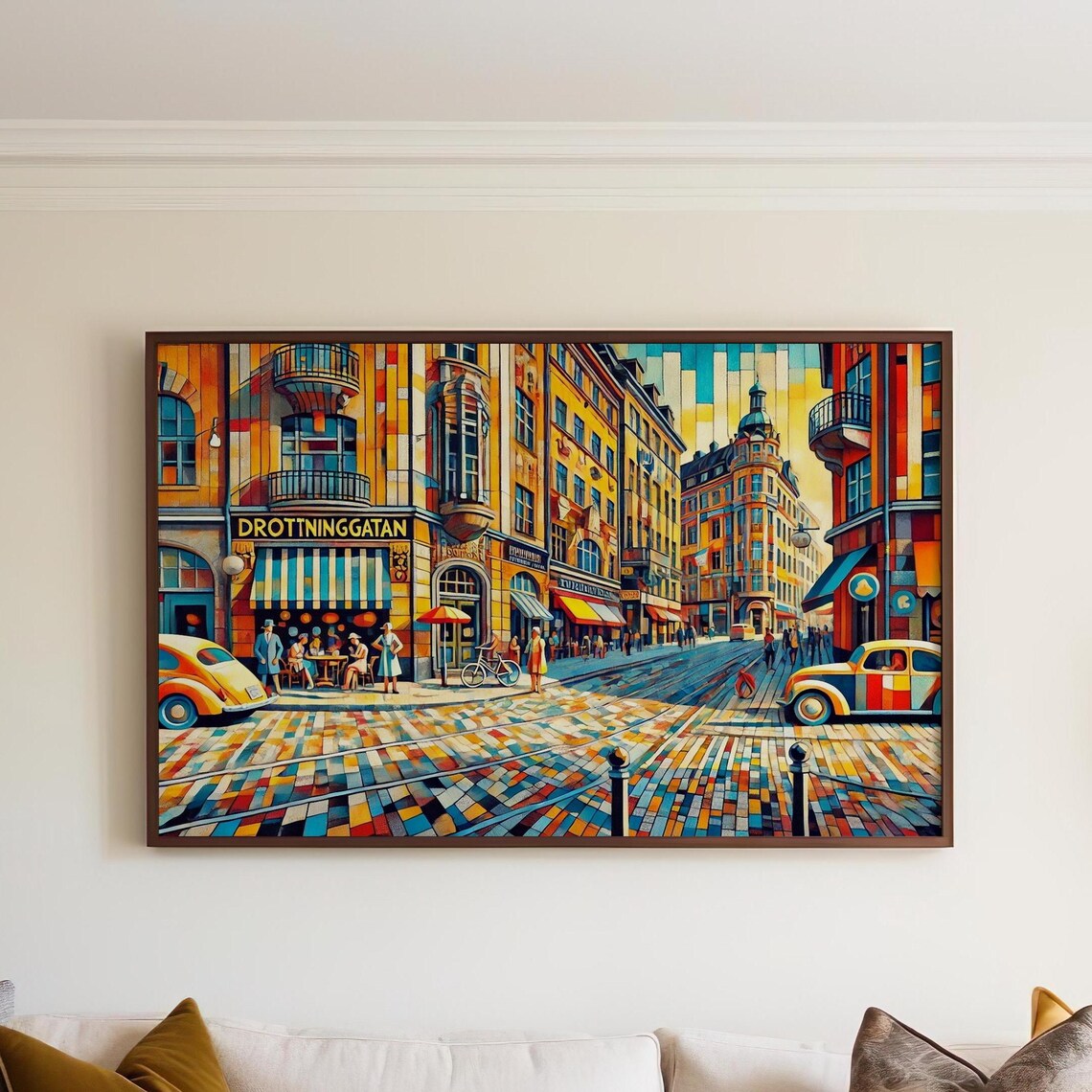 Drottninggatan Stockholm Sweden Cubist Street Scene Travel Poster