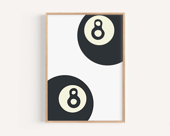 Eight Ball Minimalist Black Pool Billiards Retro Game Wall Art
