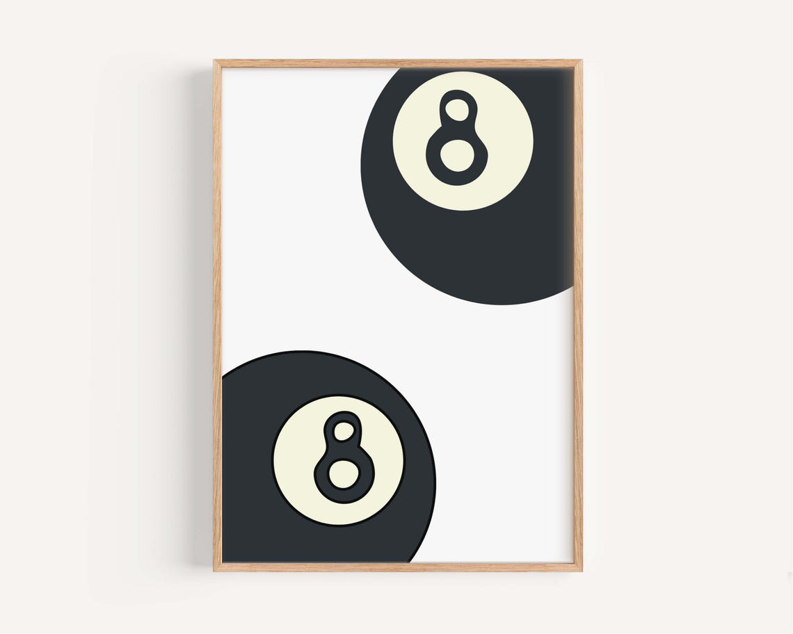 Eight Ball Minimalist Black Pool Billiards Retro Game Wall Art