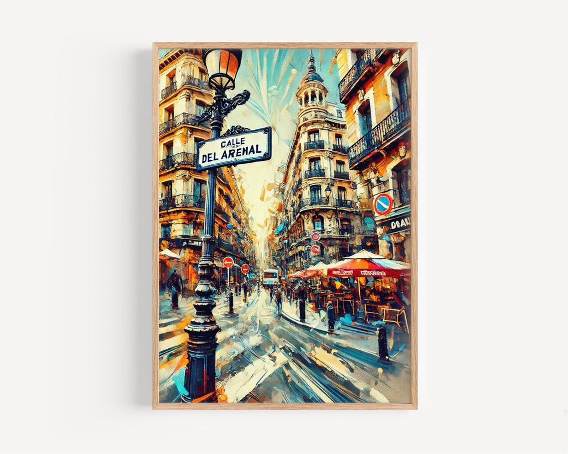 Calle Del Arenal Madrid Painterly Spanish Street Scene Travel Poster