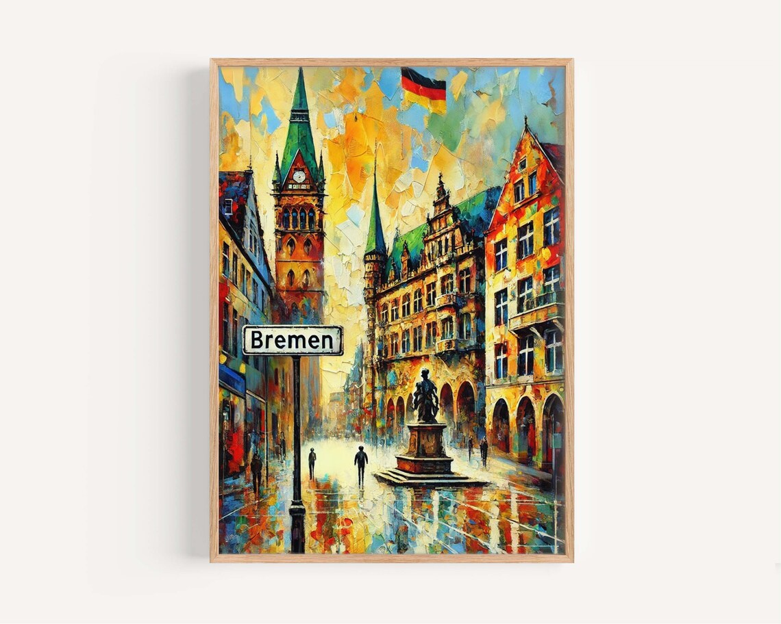 Bremen Germany Mosaic Old Town Square Colorful Cathedral Art Print
