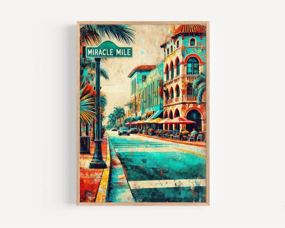 Miracle Mile, Coral Gables Florida Travel Poster