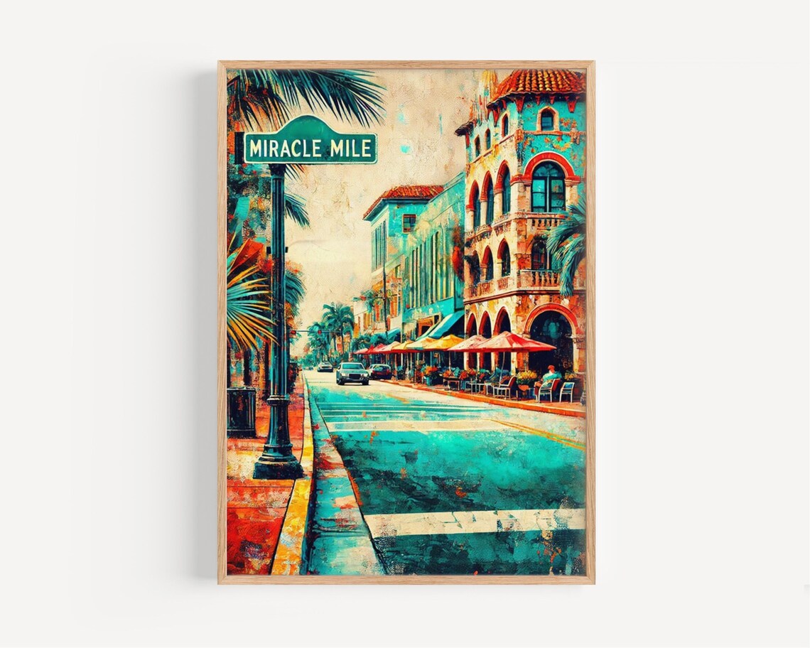 Miracle Mile, Coral Gables Florida Travel Poster
