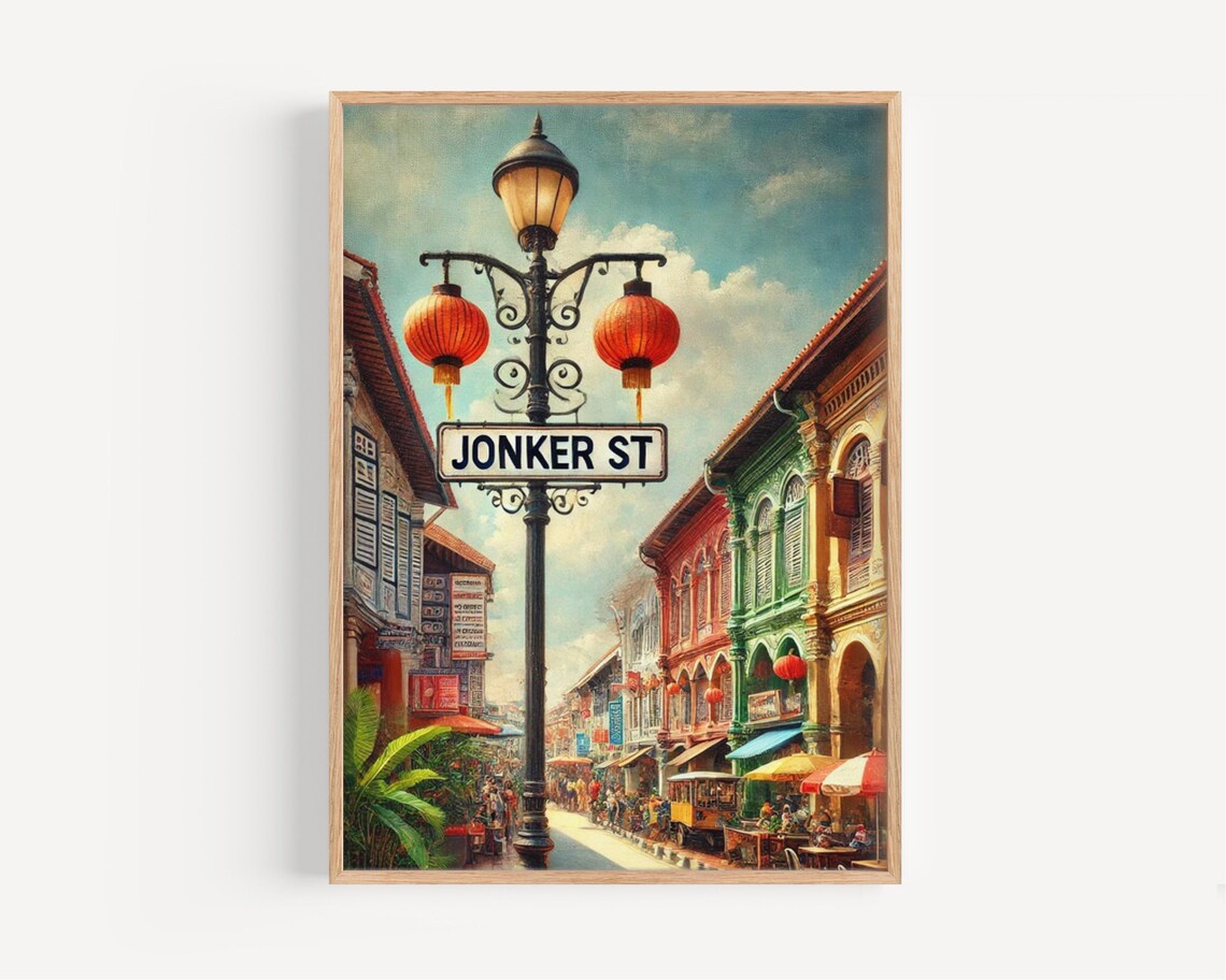 Jonker Street Malacca Malaysia Red Lanterns Vintage Travel Poster