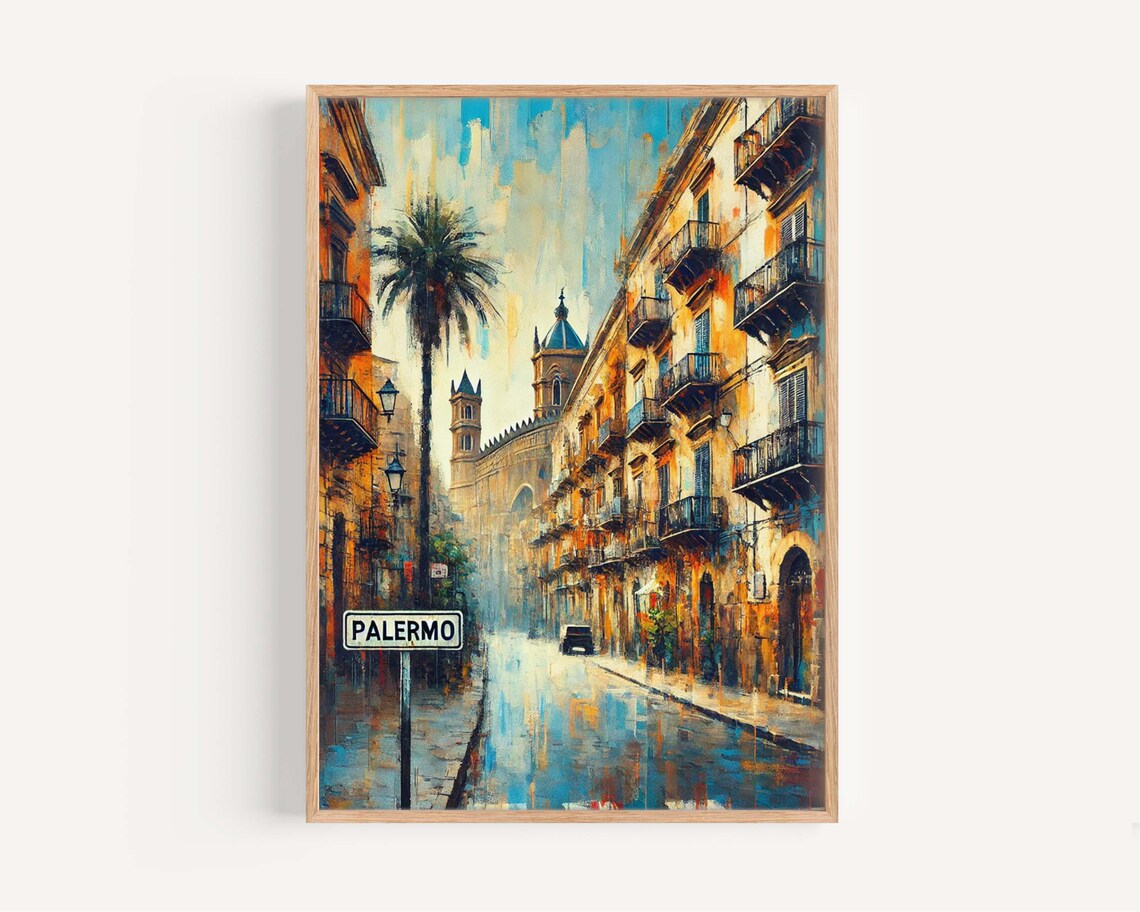 Palermo Sicily Street Sign Old Town Cathedral Vintage Travel Poster