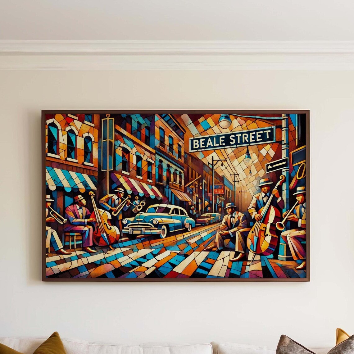 Beale Street Memphis Jazz Musicians Cubist Style Mosaic Art Poster