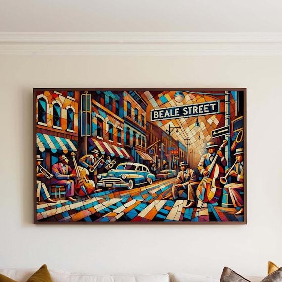 Beale Street Memphis Jazz Musicians Cubist Style Mosaic Art Poster