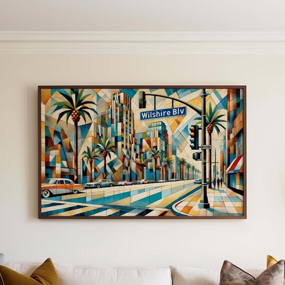 Wilshire Boulevard Los Angeles Retro Street Cityscape Art Poster