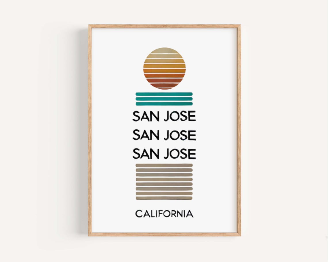 San Jose California Retro Sunset Graphic Typography Travel Poster