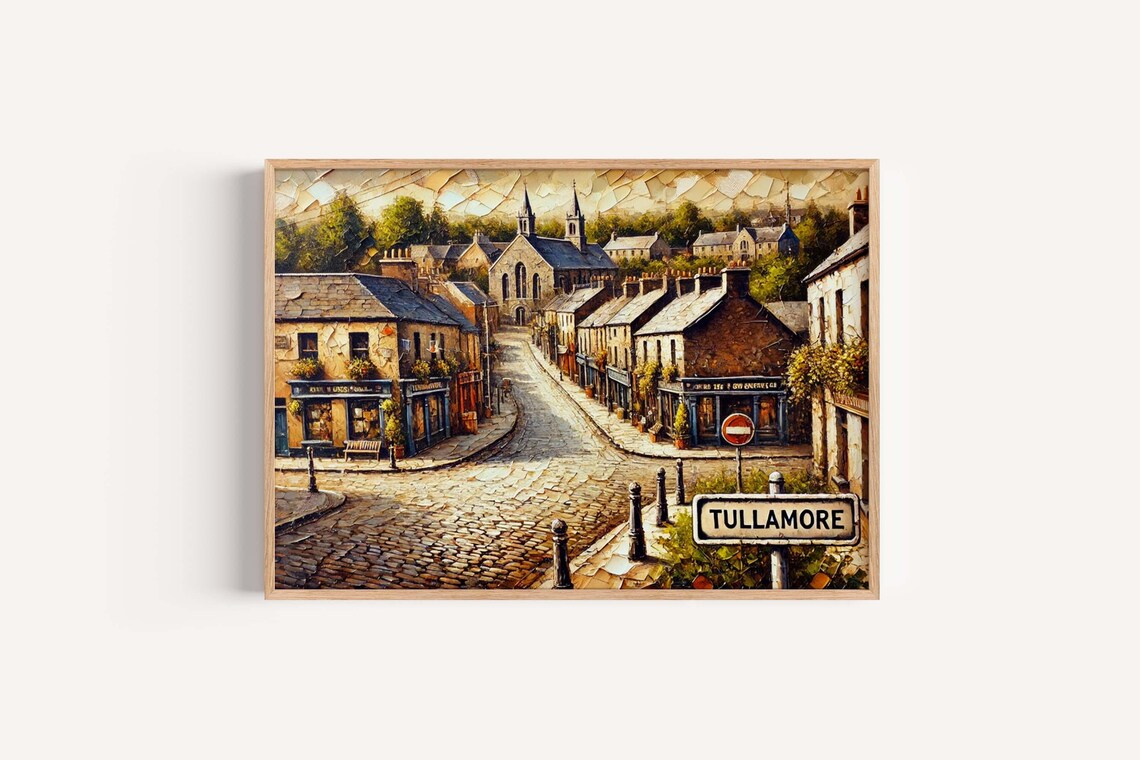 Tullamore Ireland Cobblestone Street Scene Painting Art Print
