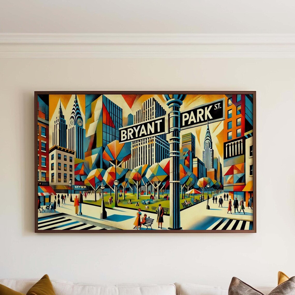 New York Bryant Park Art Deco Skyline Street Sign City Poster