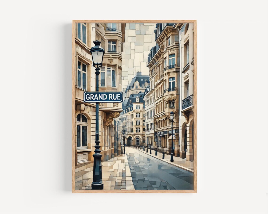 Luxembourg Grand Rue Lamppost Old Town Street Art Poster Decor