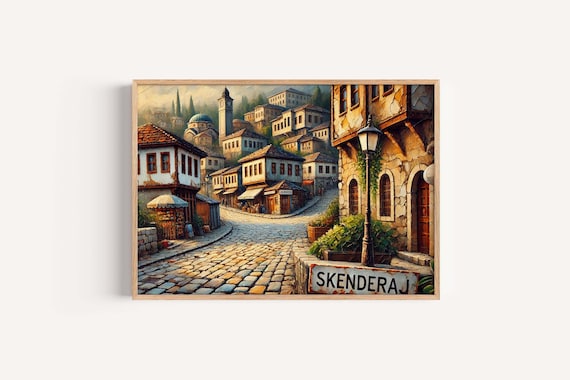 Skenderaj Old Town Stone Street Painting Kosovo Heritage Artwork Poster