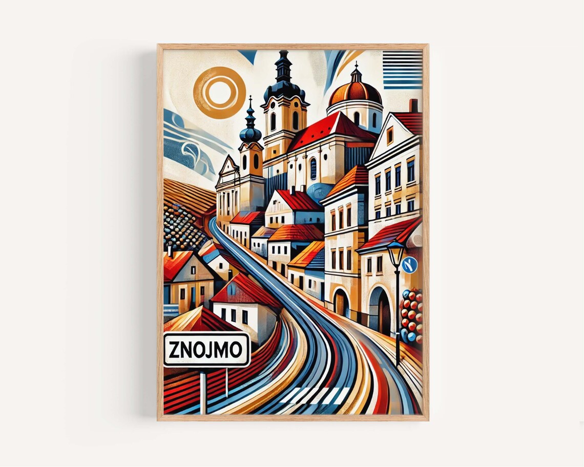 Znojmo Czech Republic Old Town Church Towers Art Travel Poster