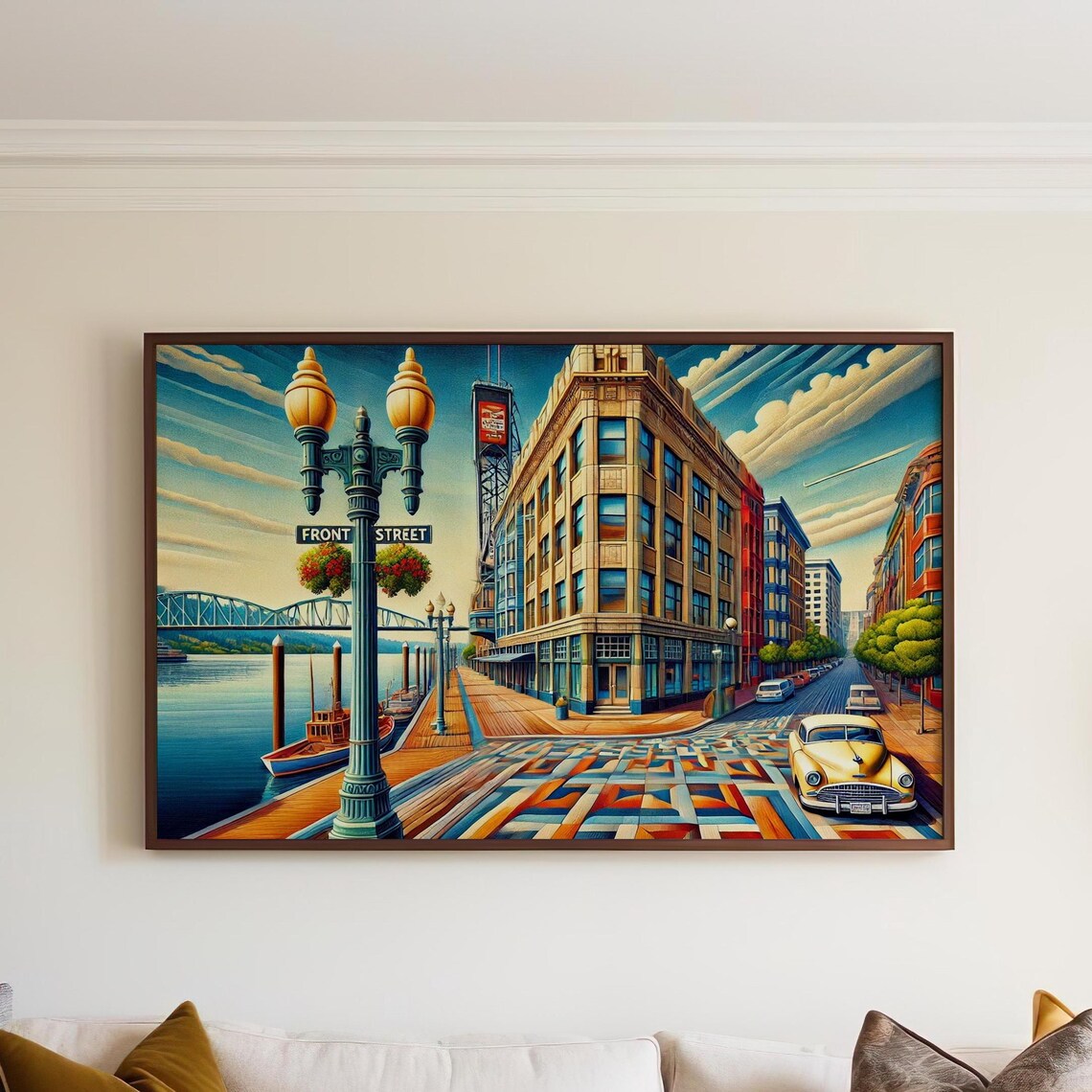 Portland Oregon Front Street Cubism Riverside Cityscape Poster