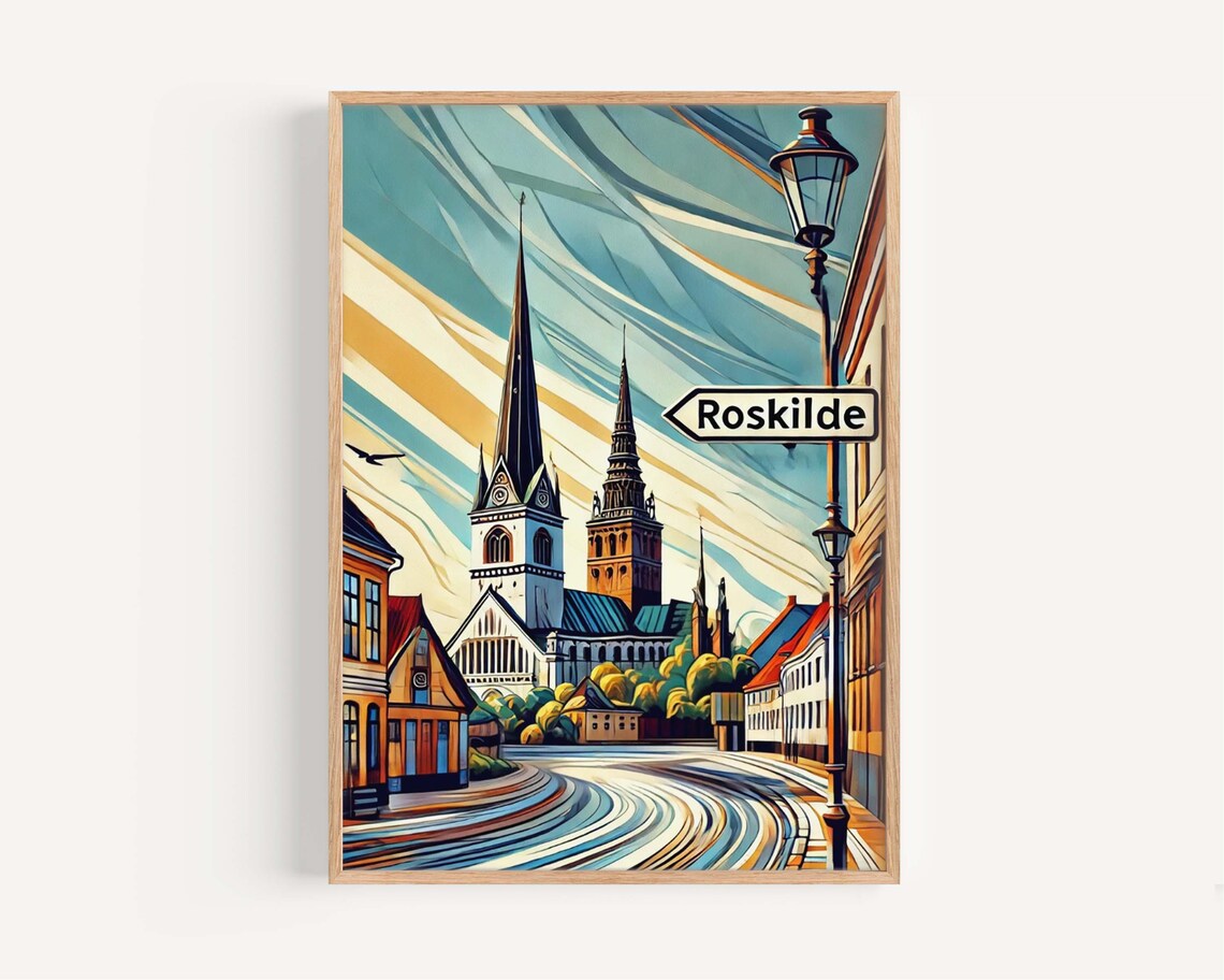 Roskilde Denmark Cathedral Twin Spires Old Town Art Travel Poster