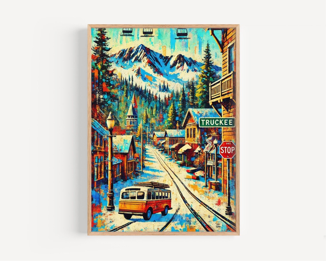 Truckee California Snowy Ski Town Street Mosaic Travel Poster