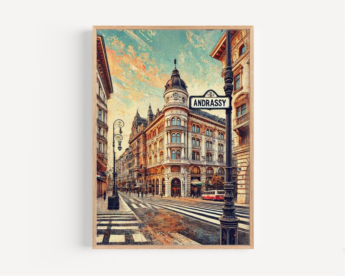 Andrassy Avenue Budapest Hungary Vintage Street Scene Travel Poster