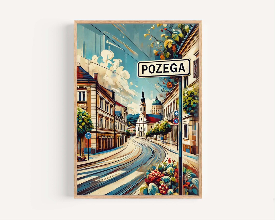 Pozega Croatia Street Sign Baroque Church Old Town Art Poster