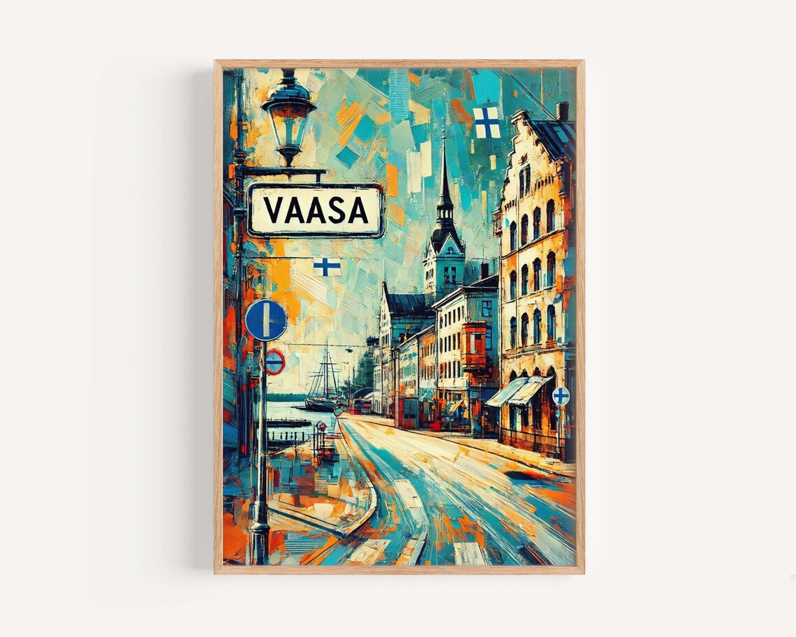 Vaasa Finland Harbor Church Colorful Abstract City Painting Poster