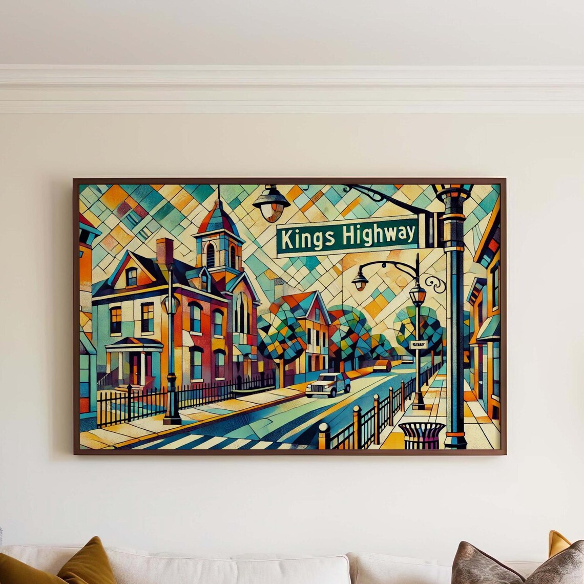 Kings Highway Street Scene Mosaic Art Colorful Historic Town Poster
