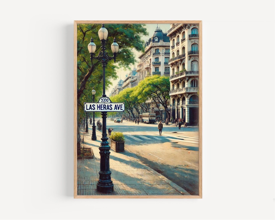 Las Heras Avenue Grand City Boulevard Vintage Street Scene Poster