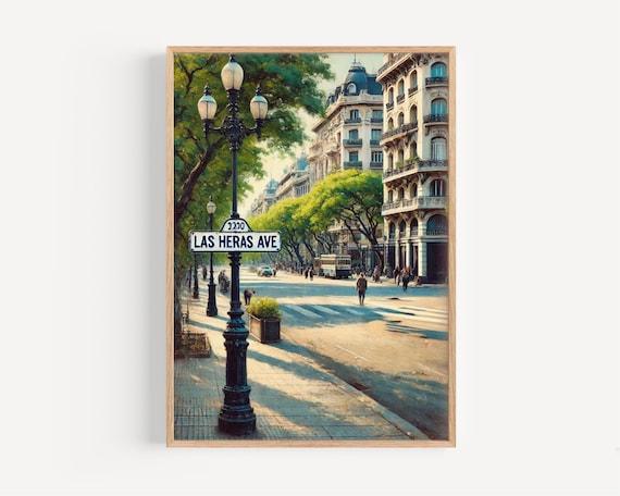 Las Heras Avenue Grand City Boulevard Vintage Street Scene Poster