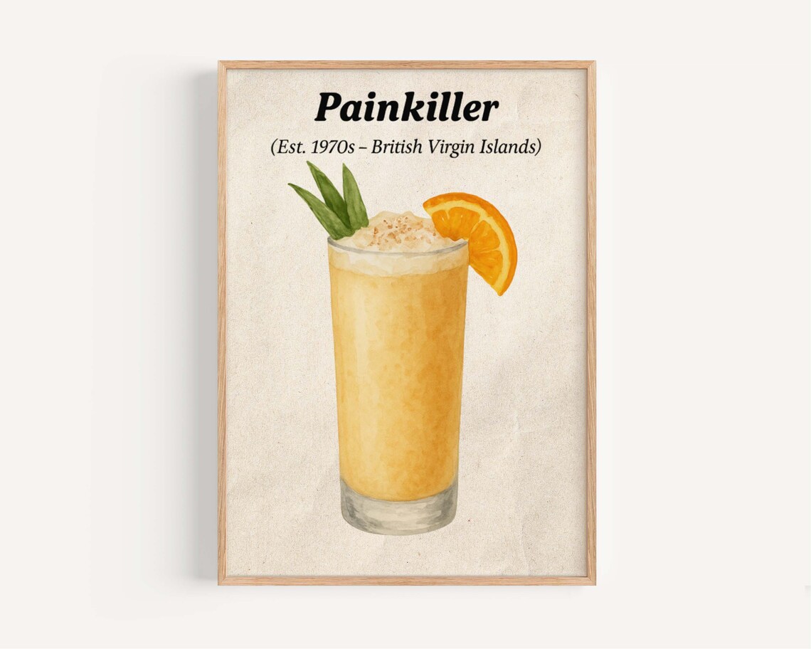 Painkiller Tropical Cocktail Watercolor Island Bar Wall Poster