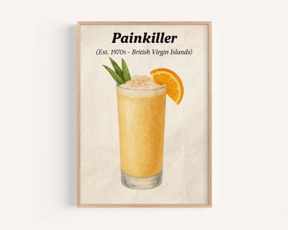 Painkiller Tropical Cocktail Watercolor Island Bar Wall Poster