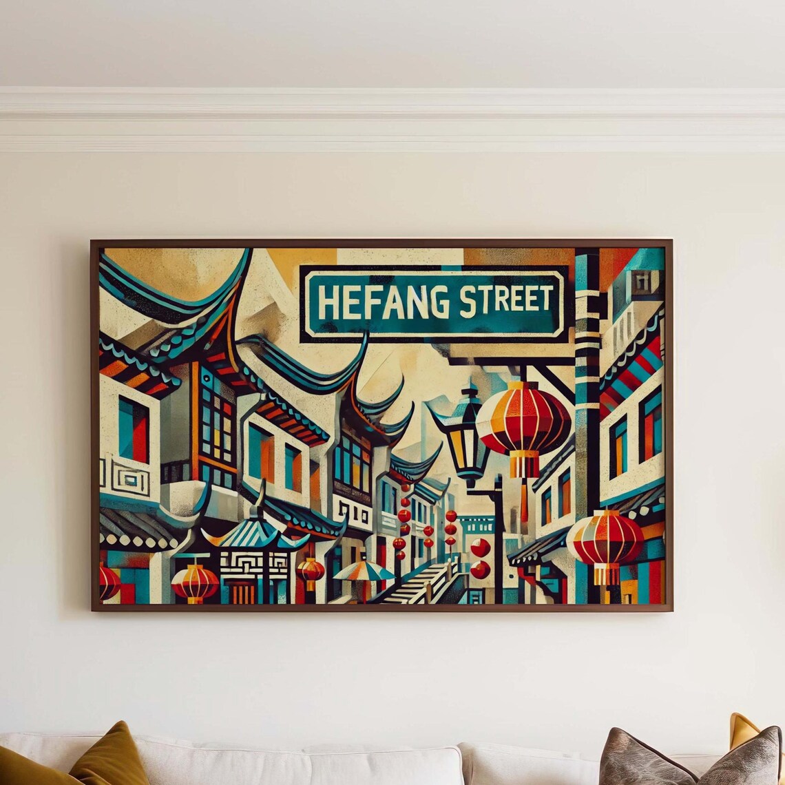 Hefang Street Hangzhou China Geometric Lantern Old Street Poster