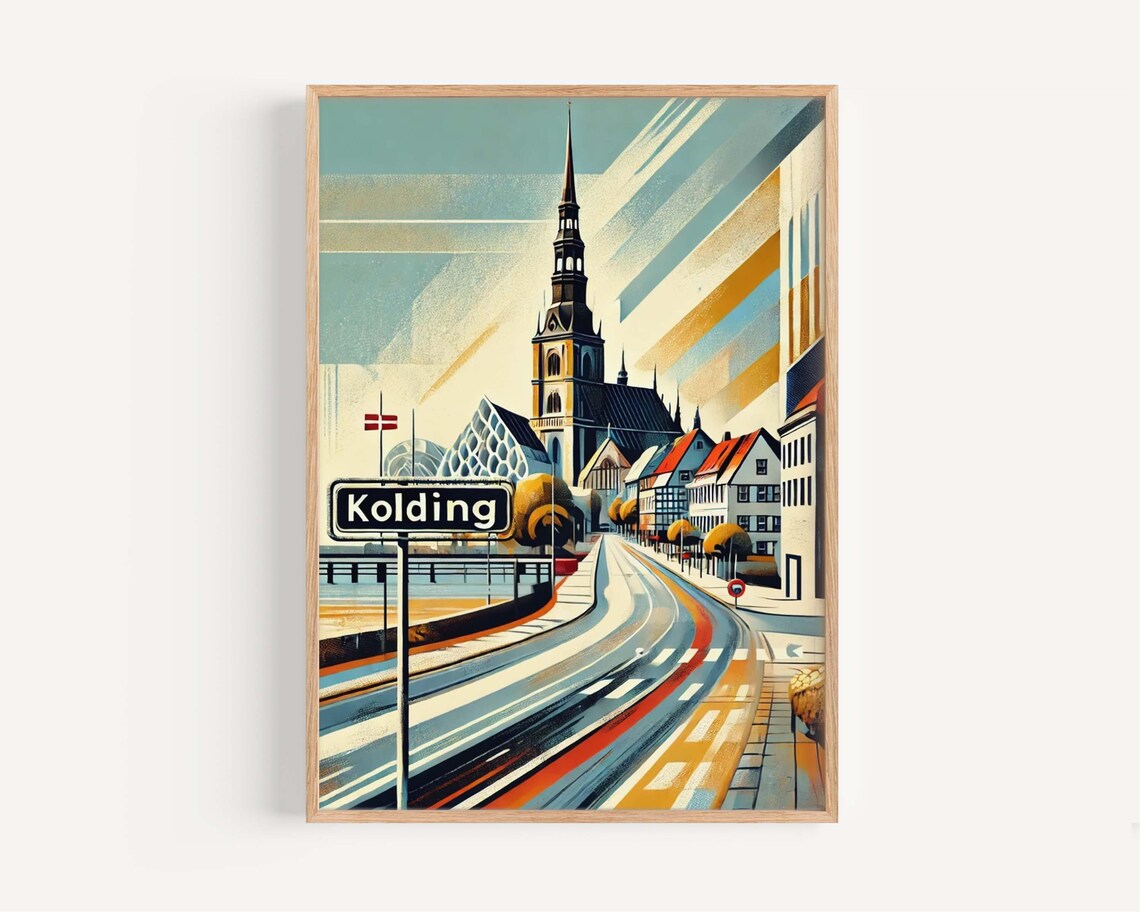 Kolding Denmark Historic Old Town Street Scene Art Travel Poster