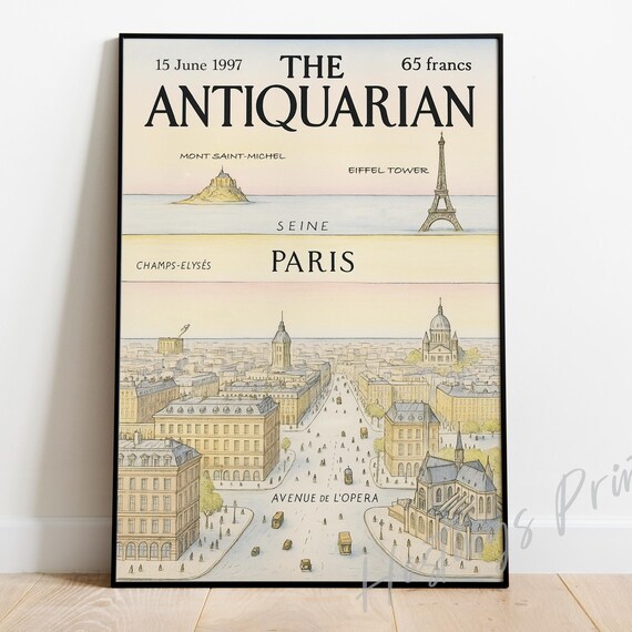 The Antiquarian 1997 Paris Cover Eiffel Tower Avenue Opera Map Print