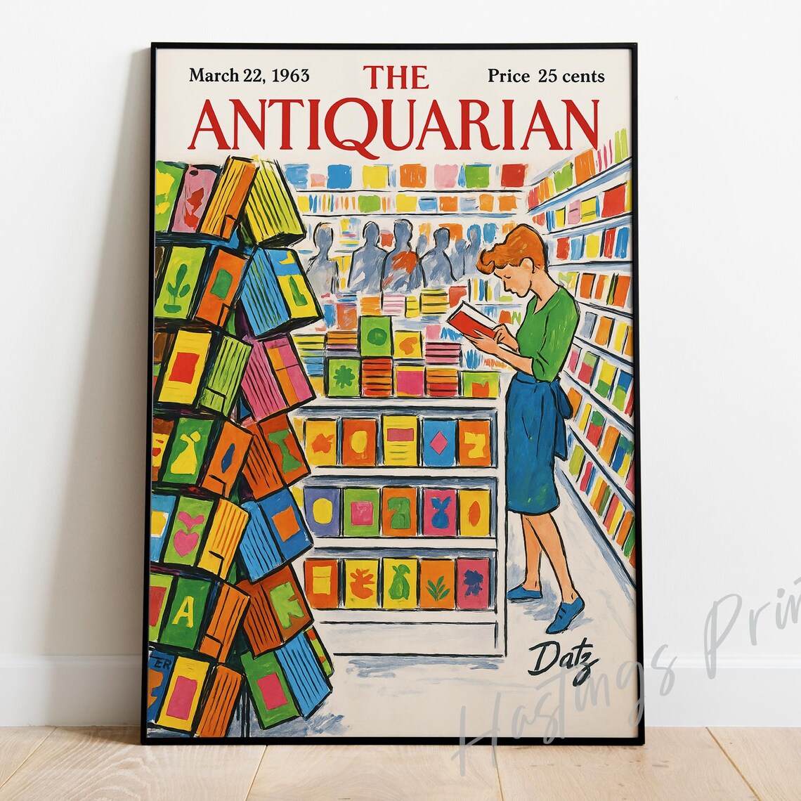 The Antiquarian March 1963 Bookstore Woman Vintage Cover Poster