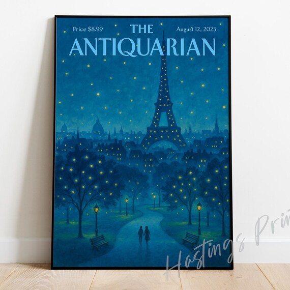 New Yorker Style Vintage Magazine Cover The Antiquarian Collectible Print Paris Starry Night