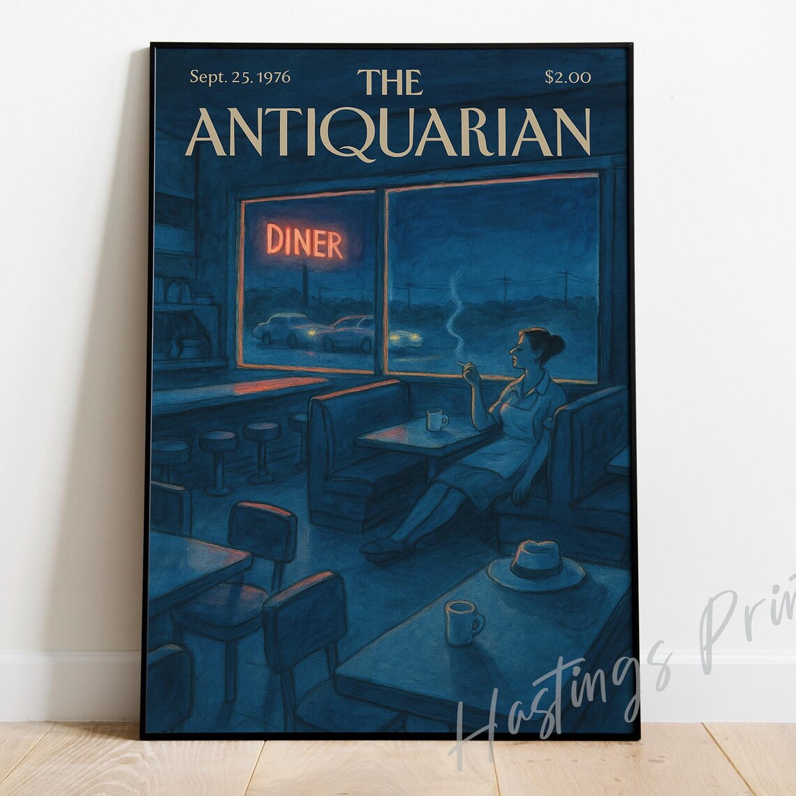 The Antiquarian Diner Night Neon Sign Vintage Magazine Poster