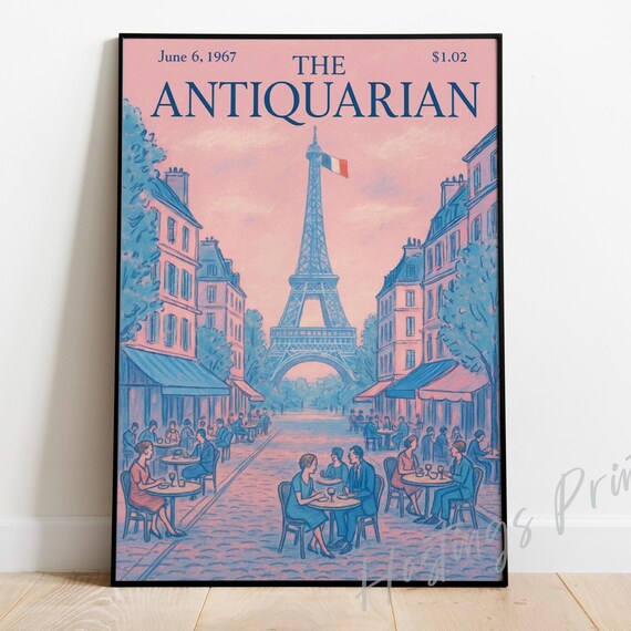 The Antiquarian Paris Eiffel Tower Flag Cafe Vintage Cover Poster