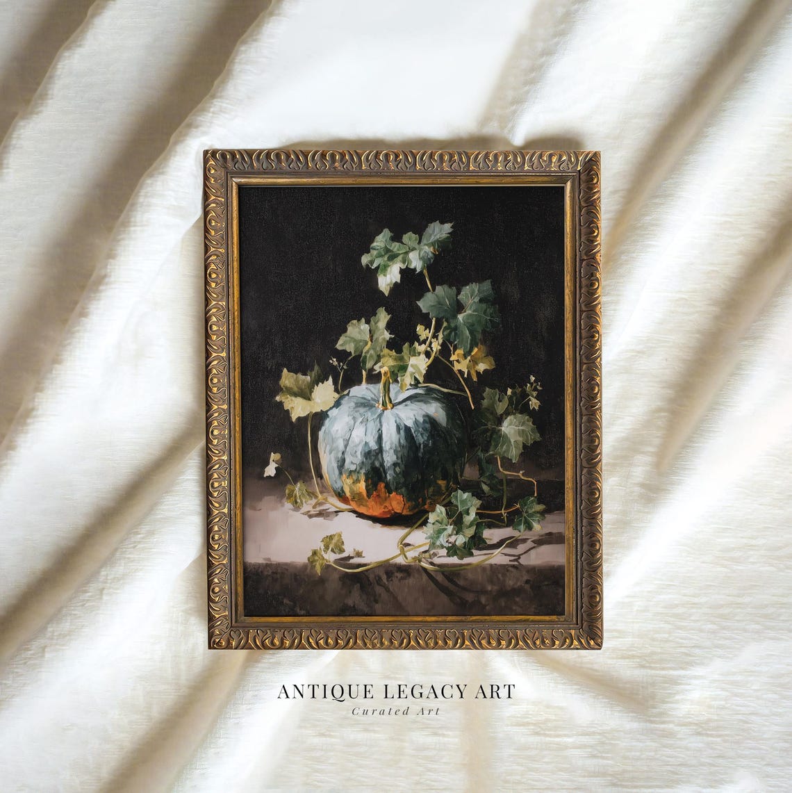 Blue Gray Pumpkin Still Life Dark Moody Autumn Harvest Poster