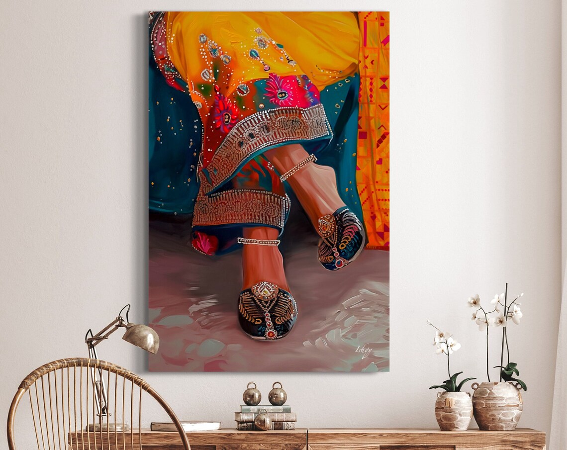 Punjabi Jutti Shoes with Colorful Embroidered Dress Art Poster - Image 6