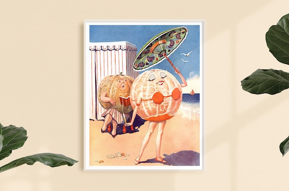 Vintage Anthropomorphic Orange Woman, Kitsch Kitchen Art Print