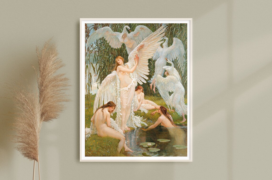 The Swan Maidens by Walter Crane, Vintage Art Print