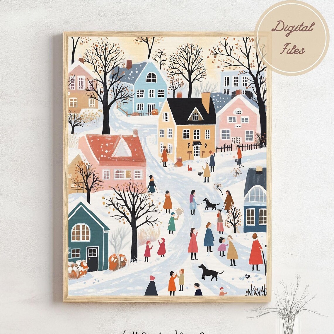 Whimsical Cozy Snowy Village Winter Town Stroll Holiday Poster - Image 3