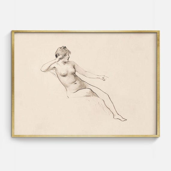 Vintage Sketch Drawing Of Woman Figure Drawing Wall Art Print