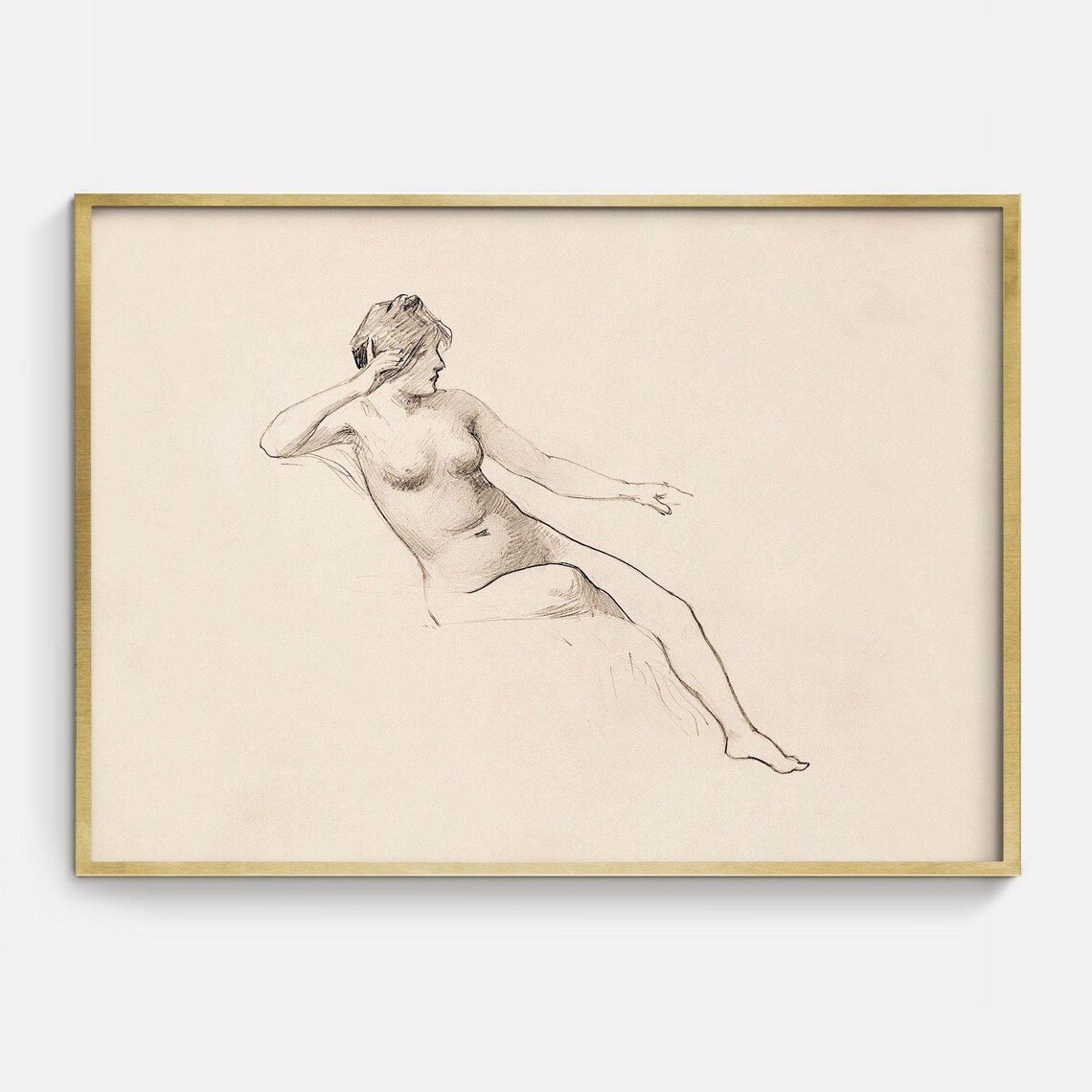 Vintage Reclining Nude Figure Charcoal Sketch Classic Woman Art Print