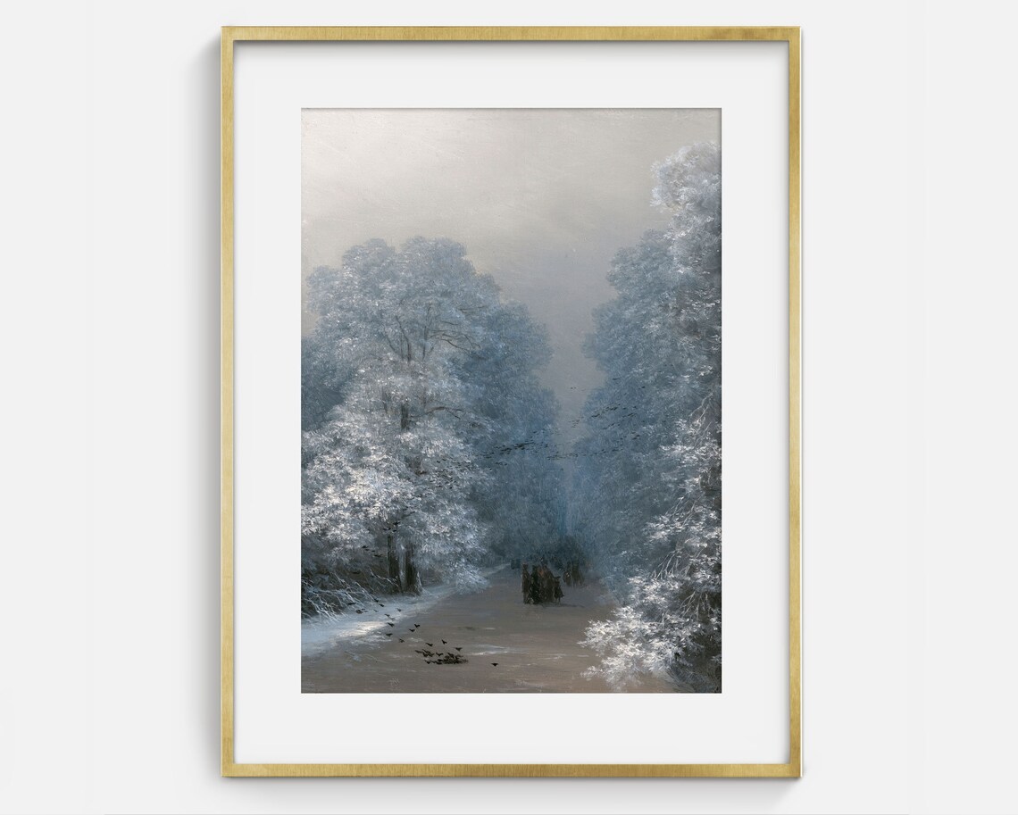 Snowy Winter Woodland Path Vintage Landscape Painting Art Print - Image 2