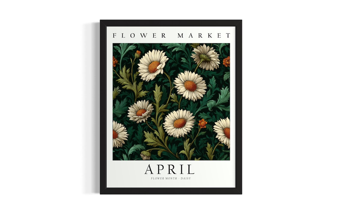 Flower Market April Daisy Birth Month Flower Botanical Art Poster