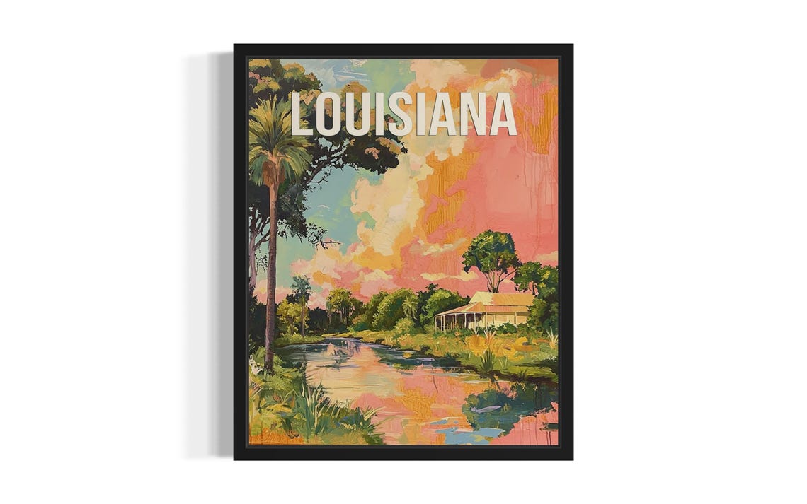 Louisiana Summer Bayou Waterway Impressionist Painting Poster