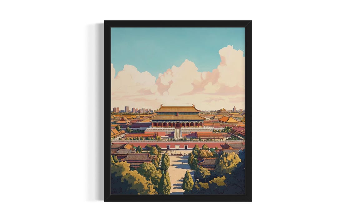 Forbidden City Beijing Imperial Palace Vintage Style China Poster Art