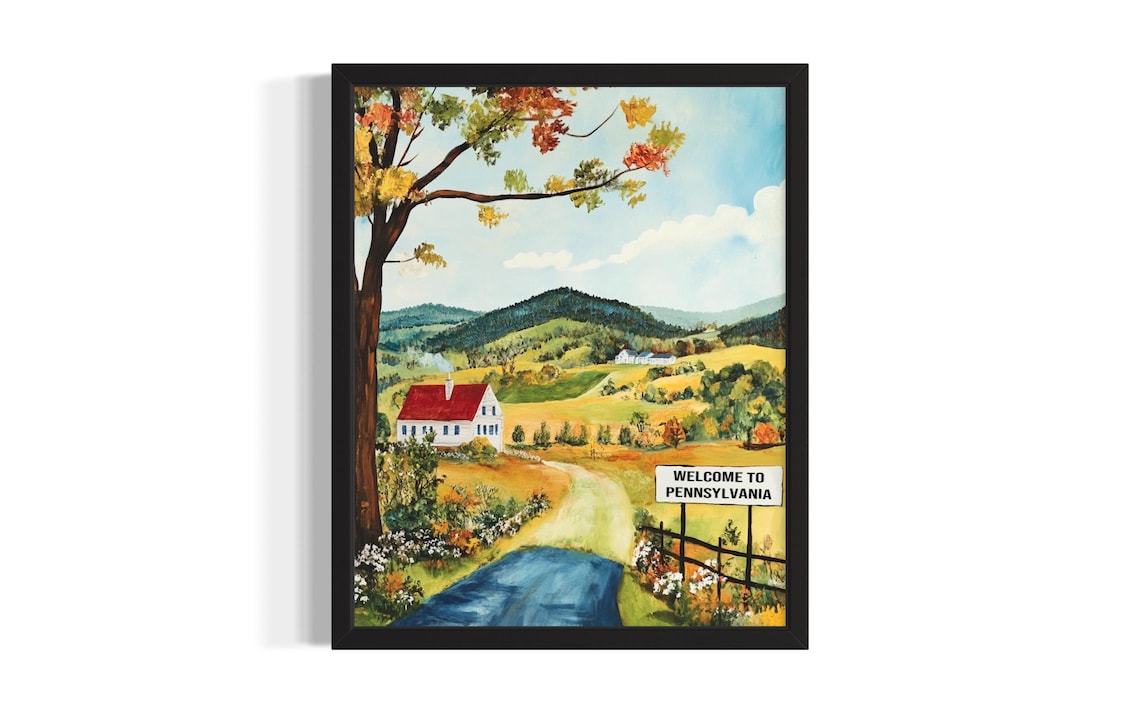 Welcome To Pennsylvania Folk Art Valley Farmhouse Landscape Poster