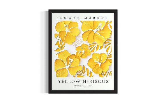 Yellow Hibiscus Flower 3d Poster Art Print Living Room Wall Original Painting Artwork Decor